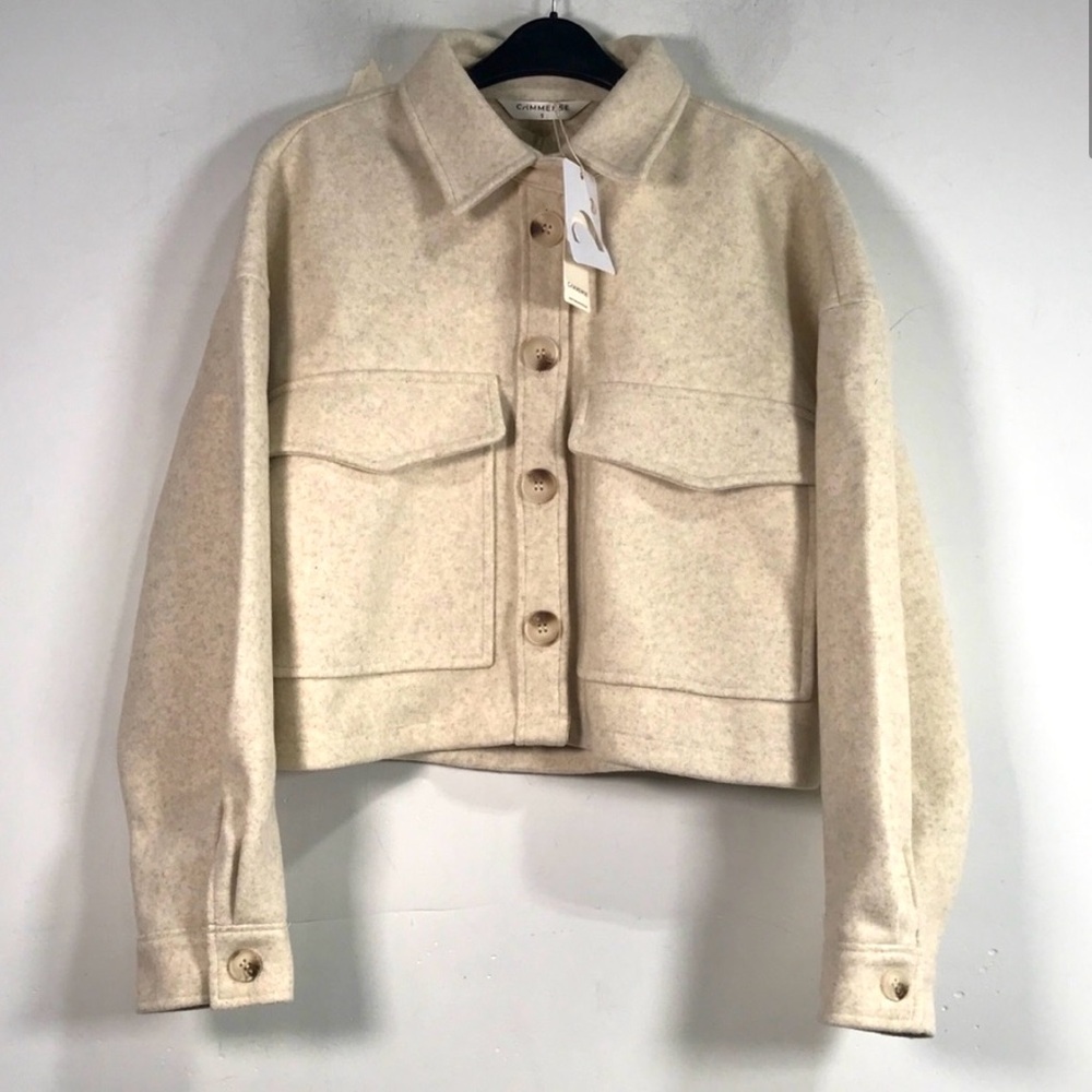 Women's Commense Button Down Cropped Jacket, Size S - Off White NWT